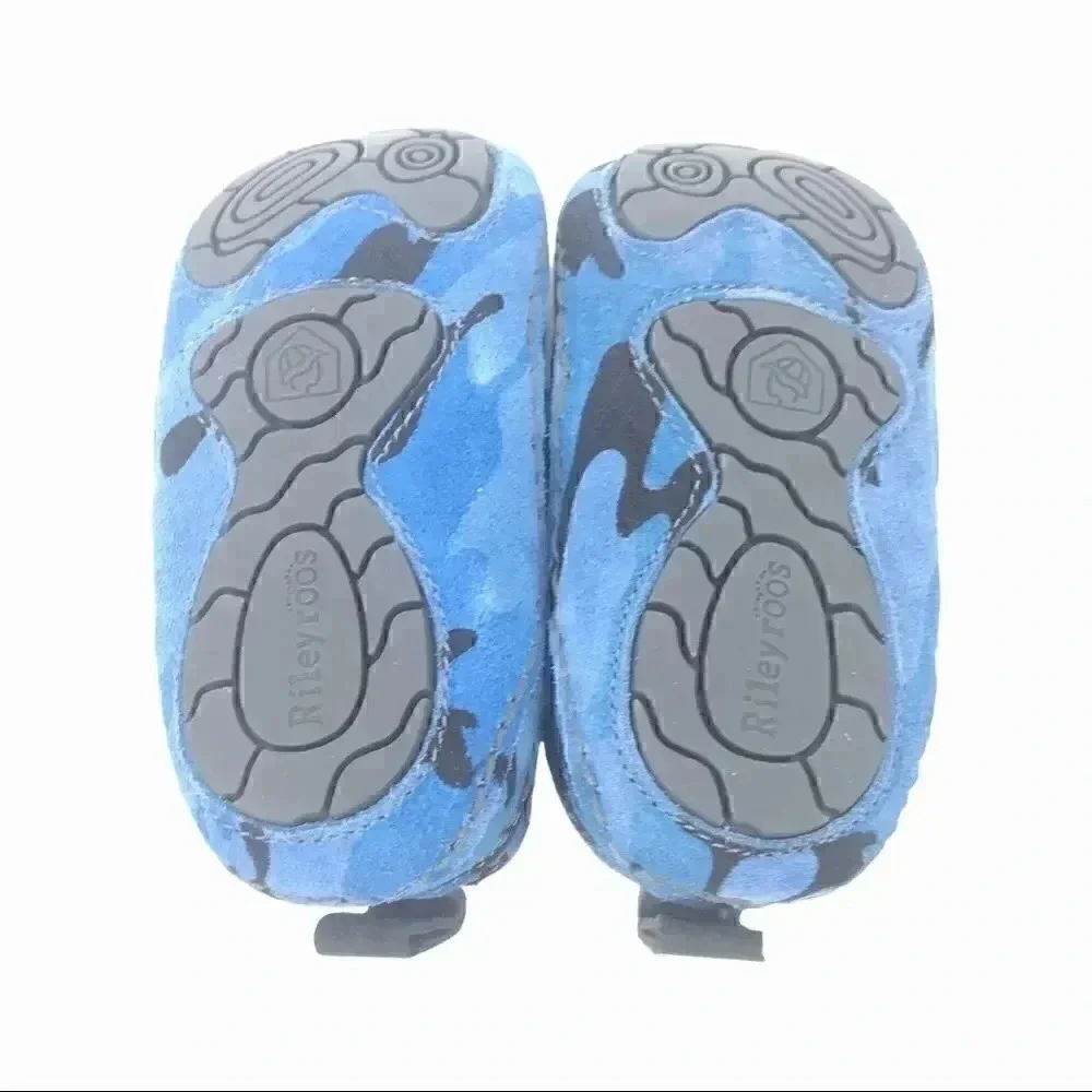 RILEYROOS BOOTS 6-12 MONTHS CHUKKA IN BLUE CAMO BABY WALKER BOOTIES SUEDE